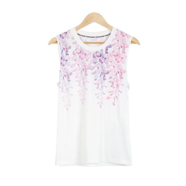 Comfy Round Neck Print Sleeveless Top